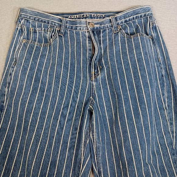 American Eagle Women's Size 10 Blue White Striped High-Rise 32x27 Mom Jeans - Picture 5 of 12